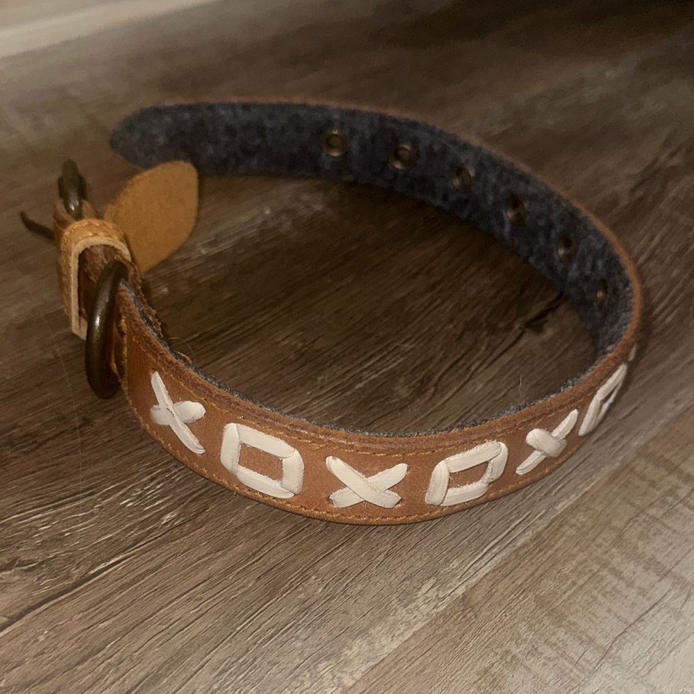 Brown Leather Belt with White Accents